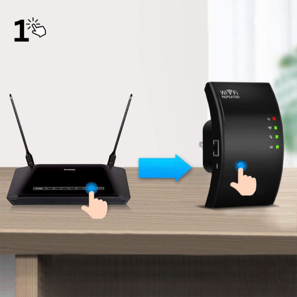 "Kompakter weißer WiFi-Verstärker in Steckdose, erweitert das WLAN-Signal, ideal für schnelles Internet bis 300 Mbps."