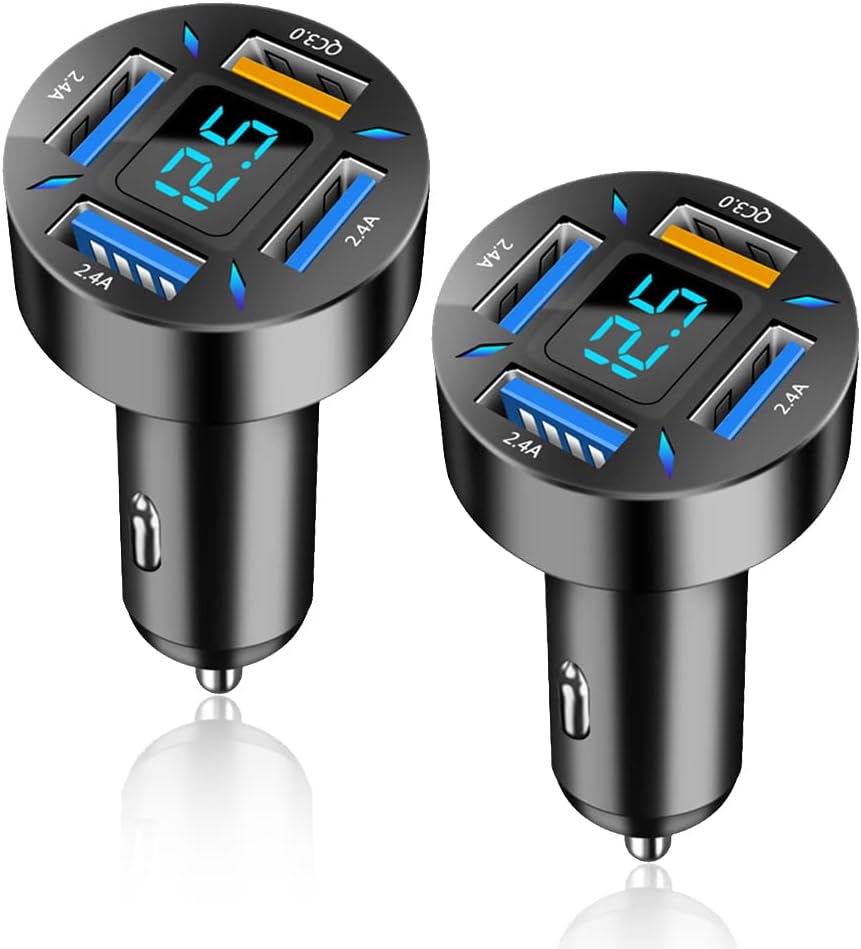"Kompaktes 66W Autoladegerät mit USB PD und QC 3.0 für superschnelles Laden, Schwarz, passt in 12-24V Steckdosen."
