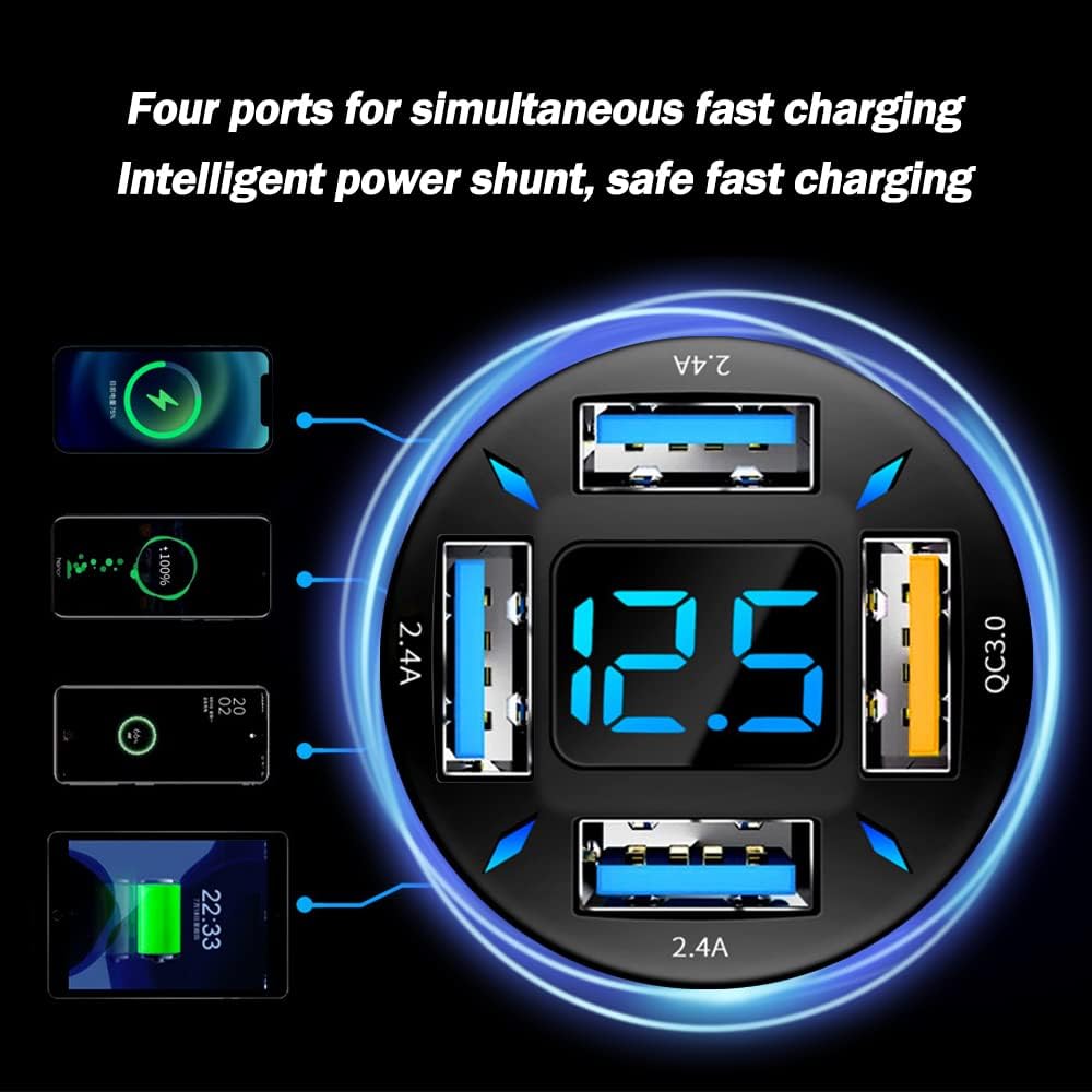 "Kompaktes 66W Autoladegerät mit USB PD und QC 3.0 für superschnelles Laden, Schwarz, passt in 12-24V Steckdosen."