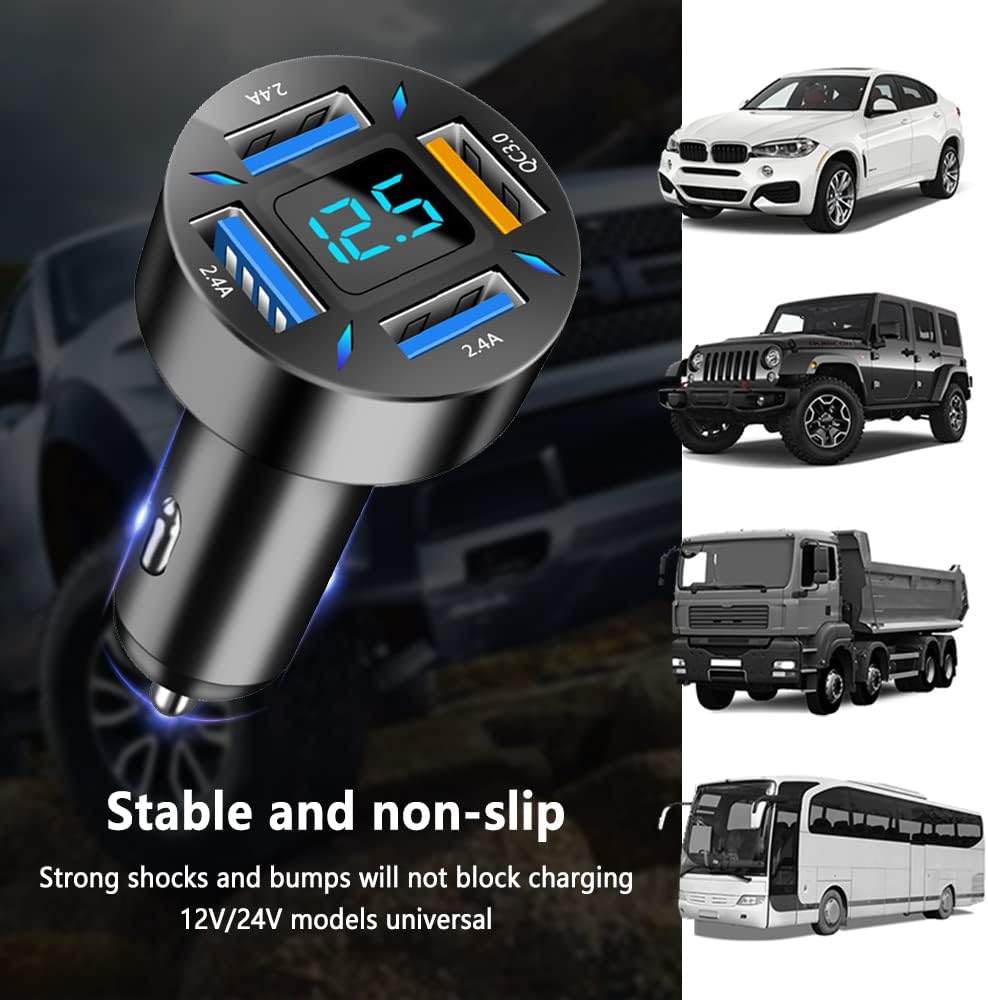 "Kompaktes 66W Autoladegerät mit USB PD und QC 3.0 für superschnelles Laden, Schwarz, passt in 12-24V Steckdosen."