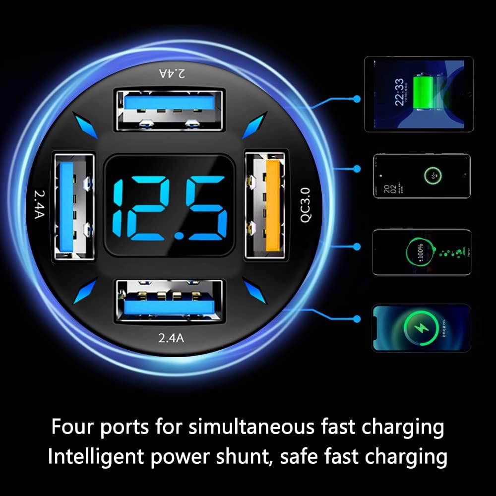 "Kompaktes 66W Autoladegerät mit USB PD und QC 3.0 für superschnelles Laden, Schwarz, passt in 12-24V Steckdosen."