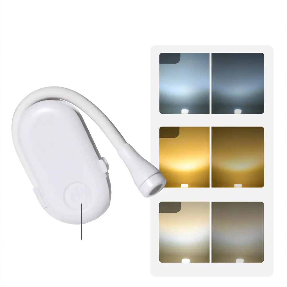 "Kompaktes Mini Buchlicht: dimmbar, USB-ladbar, mit flexiblem 360° Clip für optimales Lesevergnügen unterwegs."