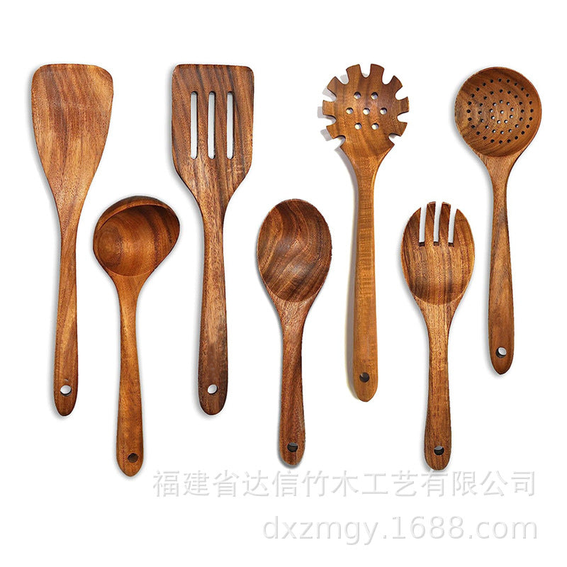 "Küchenset aus natürlichem Teak Holz, rustikal-elegantes Design, nachhaltige Küchenhelfer, stilvoll und funktional"