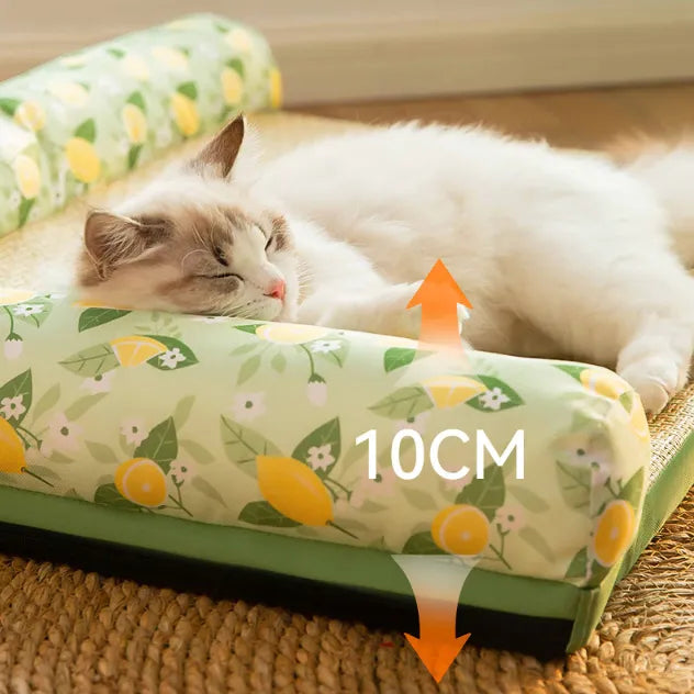 "Kühlmatte mit erhöhtem Rand für Katzen, ideal für Sommerhitze, bietet kühle Liegefläche und Komfort für Haustiere."