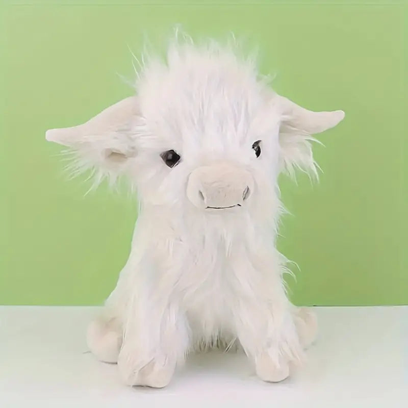 "Kuschelige braune Plüschkuh mit Highland-Flair, weich und gemütlich, ideal als Kuscheltier für Kinder und dekoratives Elemen