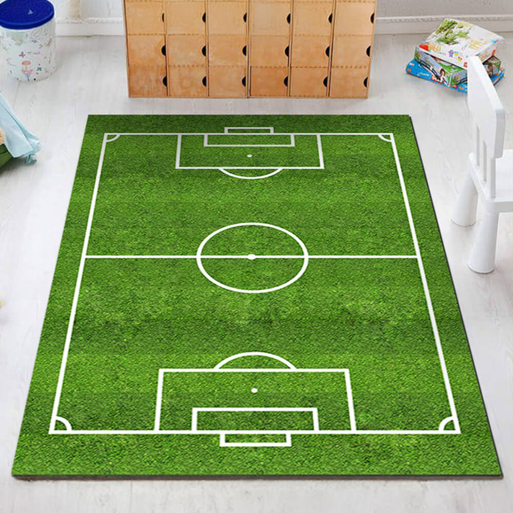 "Lebhafter Heimdekor-Teppich mit Fußballfeld-Design, rutschfestem Untergrund und kratzfestem Material, ideal für Familien"
