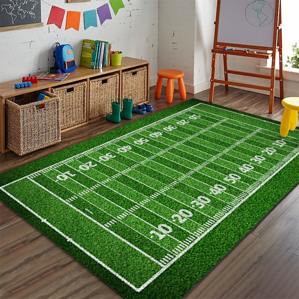 "Lebhafter Heimdekor-Teppich mit Fußballfeld-Design, rutschfestem Untergrund und kratzfestem Material, ideal für Familien"