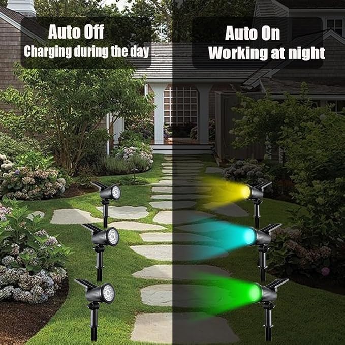 "LED Solar Gartenstrahler, wetterfest, fokussiertes Licht, perfekte Außenbeleuchtung. Ideal für Wege und Dekorationen."