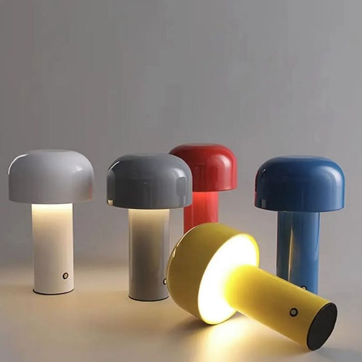 "LED Tischlampe in modernem Design mit dreifarbiger Dimmfunktion, warme, kühle und neutrale Lichtmodi sichtbar"