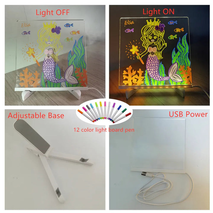 "LED-Zeichenplatte mit leuchtenden Farben, ideal für kreative Designs und Dekorationen. Leicht, tragbar, für Kinder geeignet.