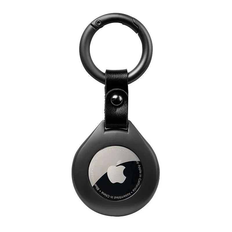 "Leder-Metall Anhänger Schutzhülle für AirTags, elegantes Design mit robustem Metallrahmen und luxuriösem Leder-Finish."