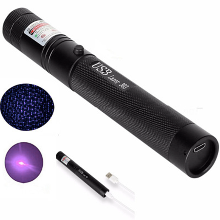 Leistungsstarker Laserpointer mit Aluminiumlegierung, einstellbarem Fokus; langreichweitiger Strahl in Rot, Grün, Lila.