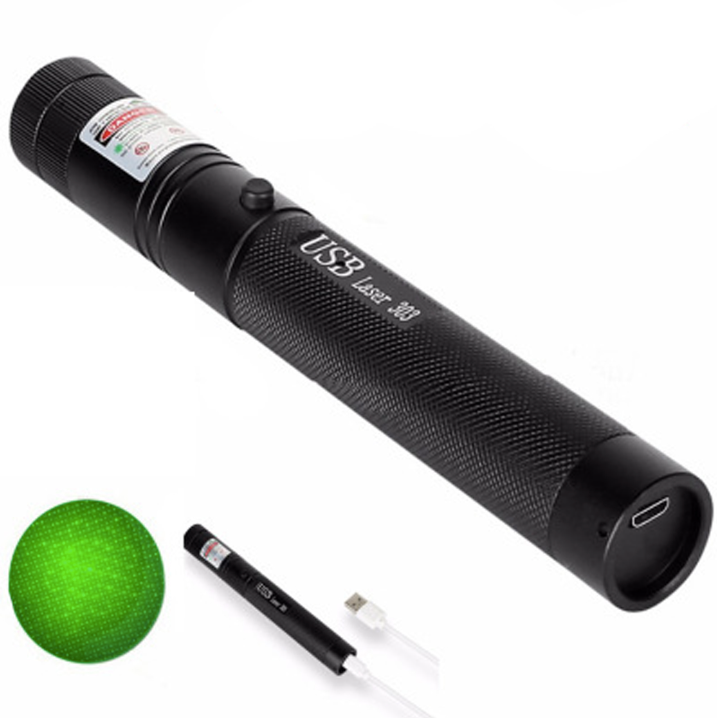 Leistungsstarker Laserpointer mit Aluminiumlegierung, einstellbarem Fokus; langreichweitiger Strahl in Rot, Grün, Lila.