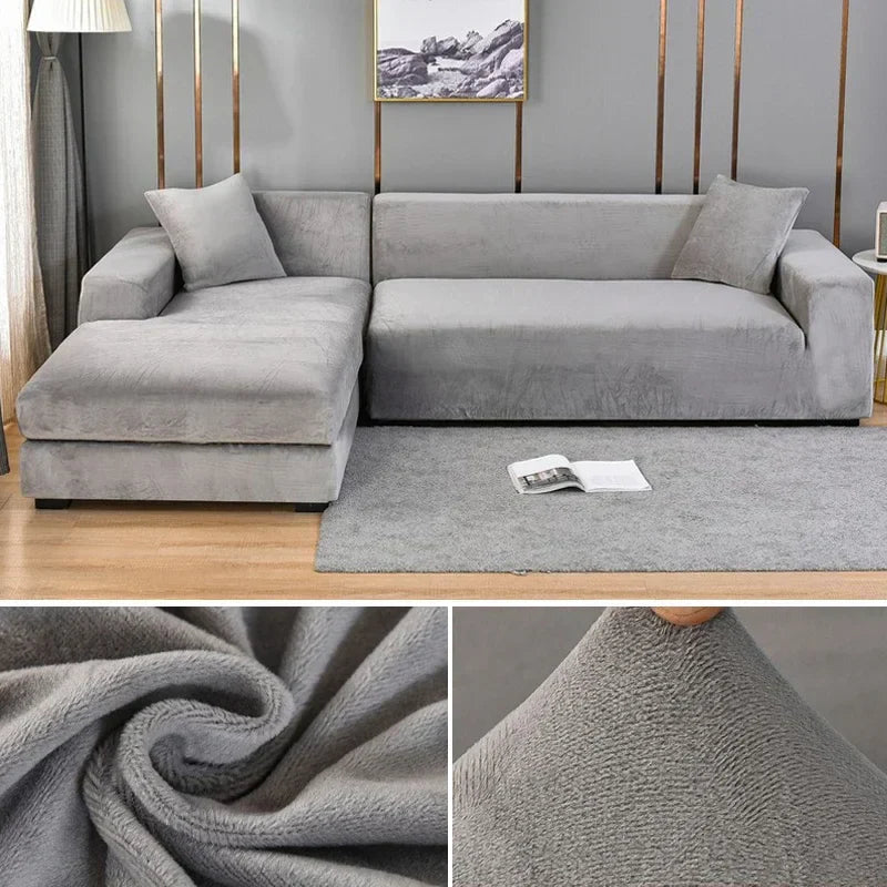 "Luxuriöser Stretch-Velours Sofabezug in elegantem Beige, faltenfrei, schützt Möbel, passt auf diverse Sofaformen und -größen