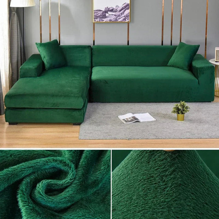 "Luxuriöser Stretch-Velours Sofabezug in elegantem Beige, faltenfrei, schützt Möbel, passt auf diverse Sofaformen und -größen