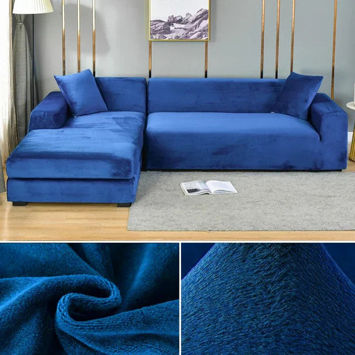 "Luxuriöser Stretch-Velours Sofabezug in elegantem Beige, faltenfrei, schützt Möbel, passt auf diverse Sofaformen und -größen