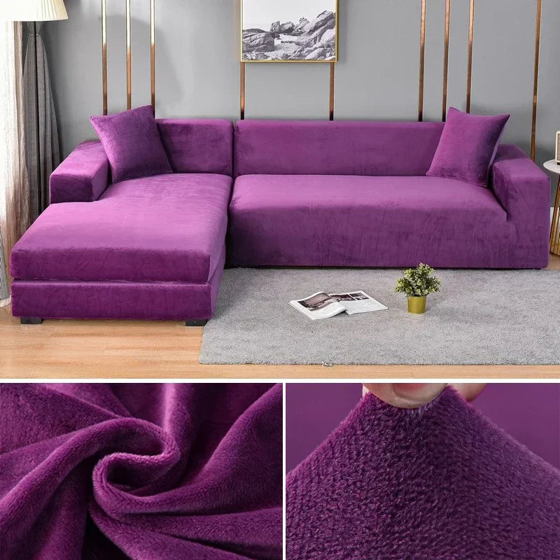 "Luxuriöser Stretch-Velours Sofabezug in elegantem Beige, faltenfrei, schützt Möbel, passt auf diverse Sofaformen und -größen