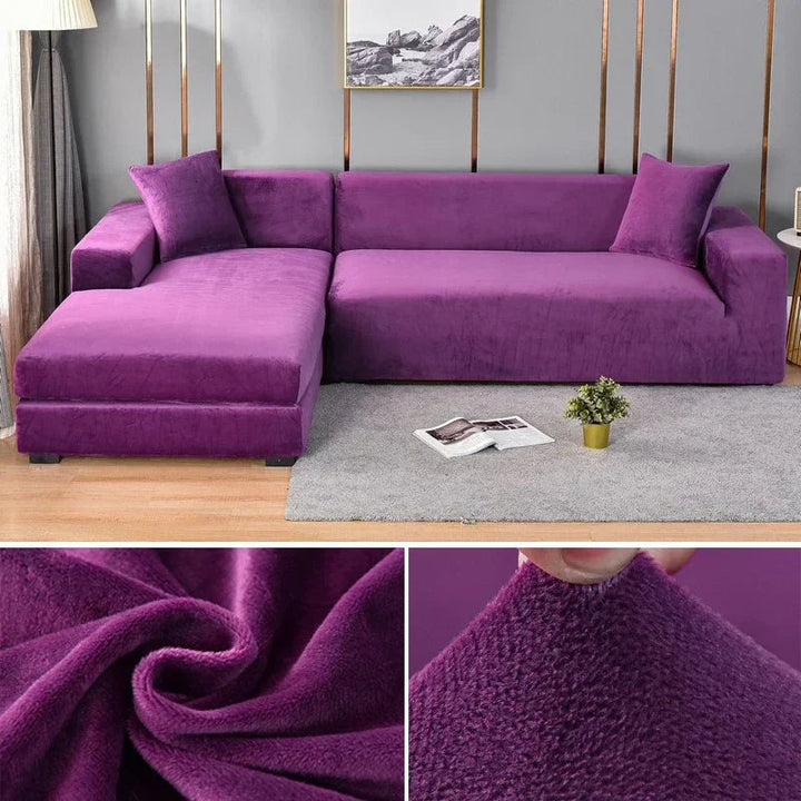 "Luxuriöser Stretch-Velours Sofabezug in elegantem Beige, faltenfrei, schützt Möbel, passt auf diverse Sofaformen und -größen