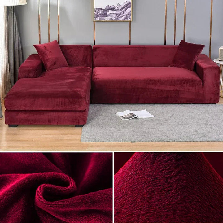 "Luxuriöser Stretch-Velours Sofabezug in elegantem Beige, faltenfrei, schützt Möbel, passt auf diverse Sofaformen und -größen