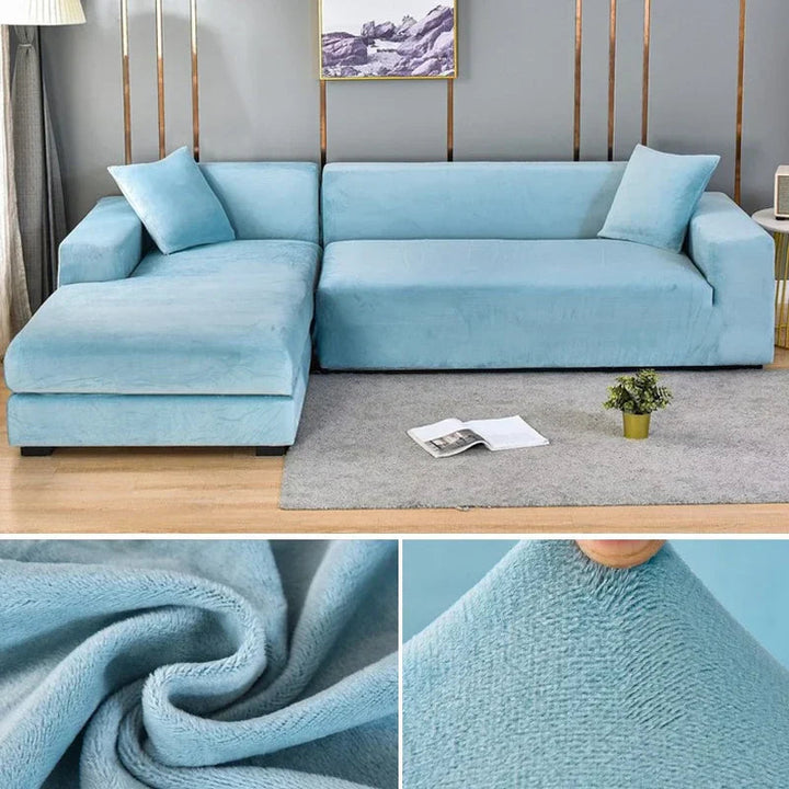"Luxuriöser Stretch-Velours Sofabezug in elegantem Beige, faltenfrei, schützt Möbel, passt auf diverse Sofaformen und -größen