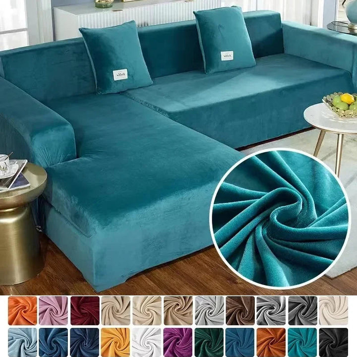 "Luxuriöser Stretch-Velours Sofabezug in elegantem Beige, faltenfrei, schützt Möbel, passt auf diverse Sofaformen und -größen
