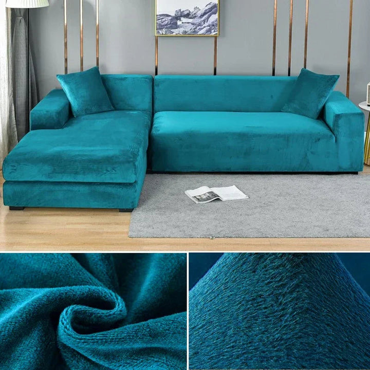 "Luxuriöser Stretch-Velours Sofabezug in elegantem Beige, faltenfrei, schützt Möbel, passt auf diverse Sofaformen und -größen