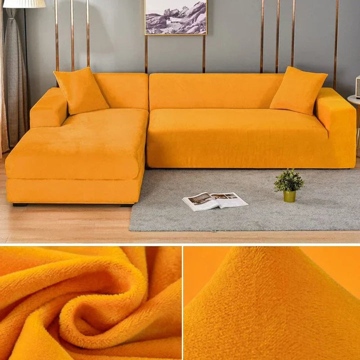 "Luxuriöser Stretch-Velours Sofabezug in elegantem Beige, faltenfrei, schützt Möbel, passt auf diverse Sofaformen und -größen