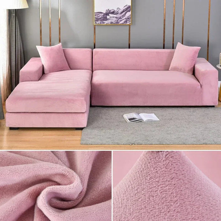 "Luxuriöser Stretch-Velours Sofabezug in elegantem Beige, faltenfrei, schützt Möbel, passt auf diverse Sofaformen und -größen