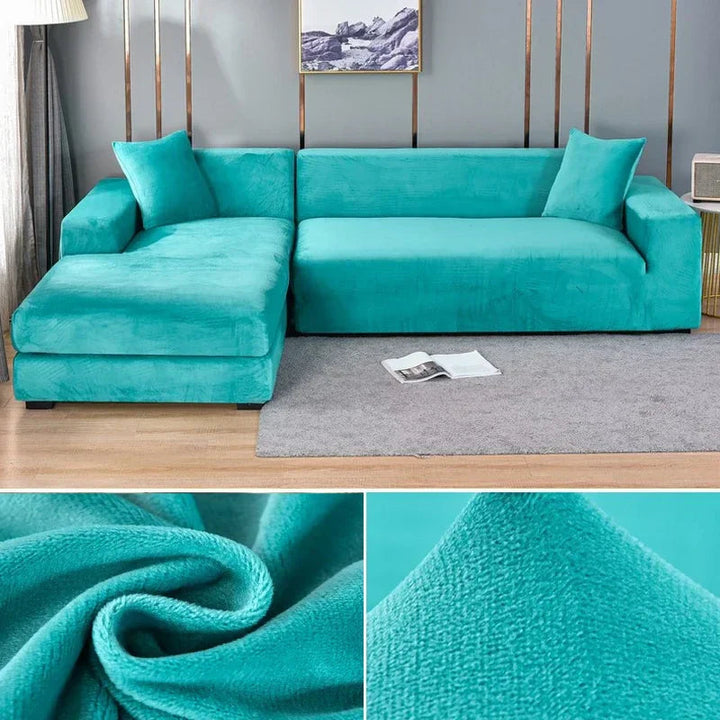 "Luxuriöser Stretch-Velours Sofabezug in elegantem Beige, faltenfrei, schützt Möbel, passt auf diverse Sofaformen und -größen