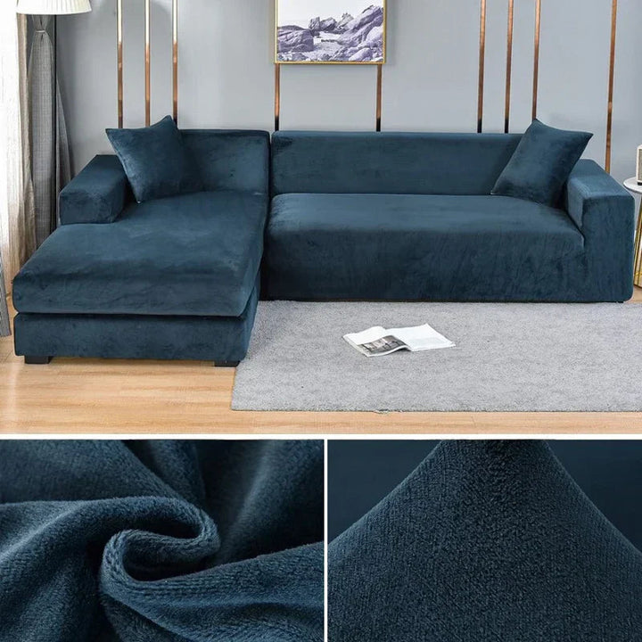"Luxuriöser Stretch-Velours Sofabezug in elegantem Beige, faltenfrei, schützt Möbel, passt auf diverse Sofaformen und -größen