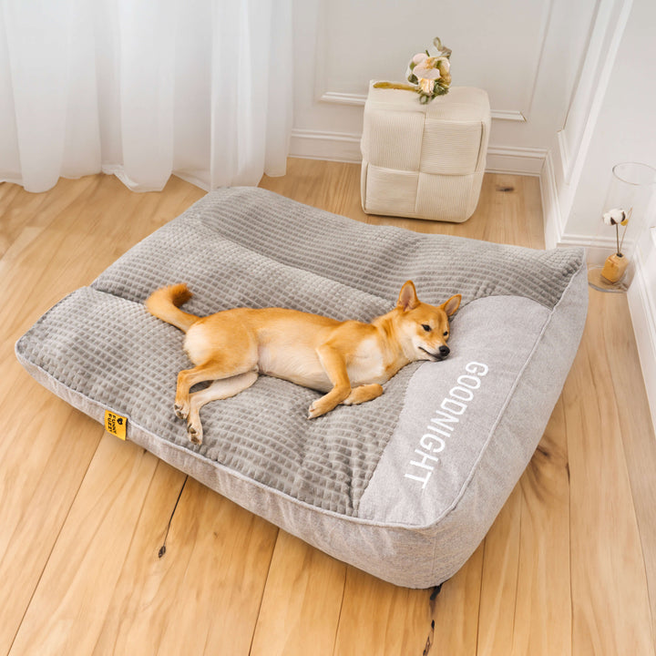 Luxuriöses, kratzfestes Hundebett mit orthopädischer Kopfstütze. Großes, bequemes Kissen für optimalen Hundekomfort.