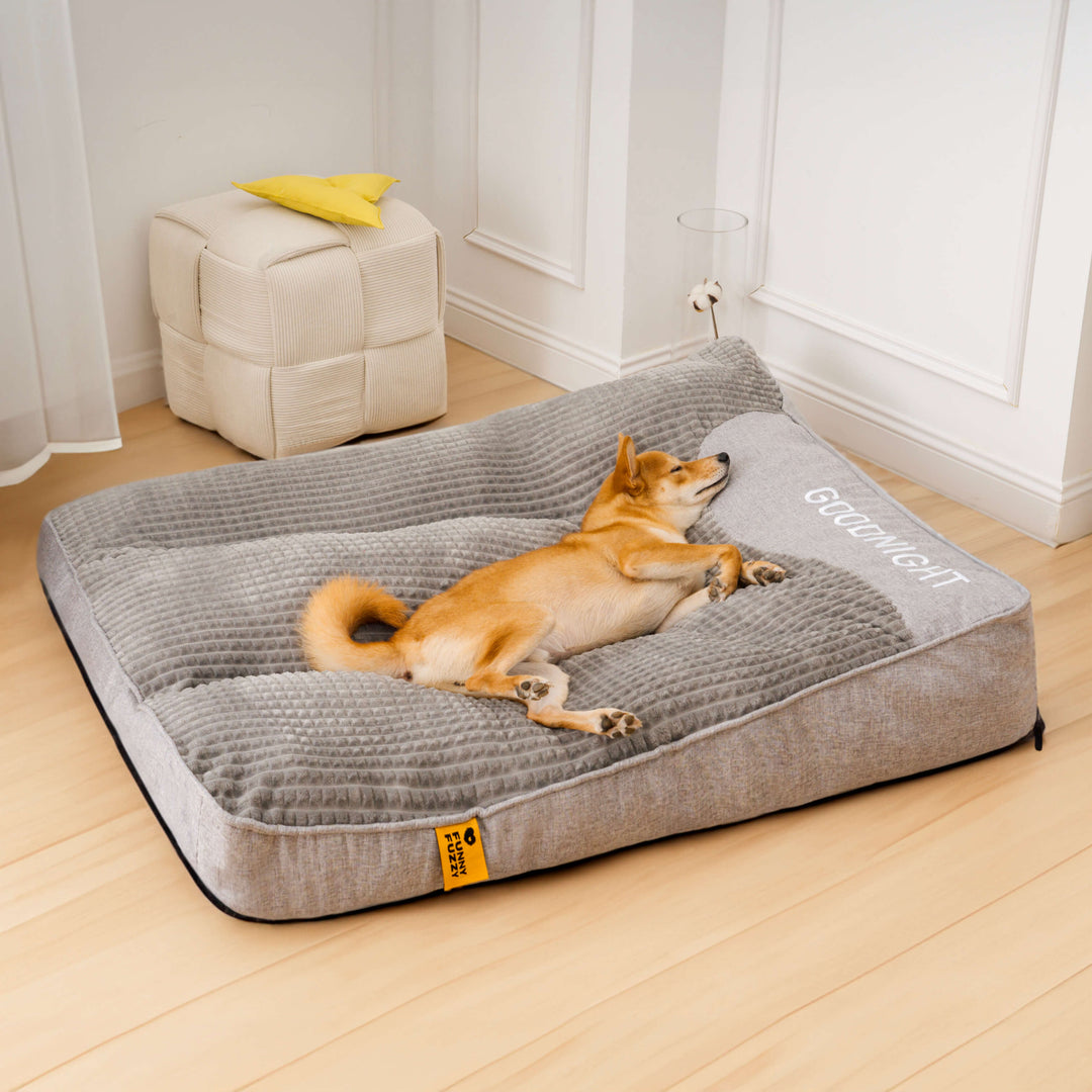 Luxuriöses, kratzfestes Hundebett mit orthopädischer Kopfstütze. Großes, bequemes Kissen für optimalen Hundekomfort.