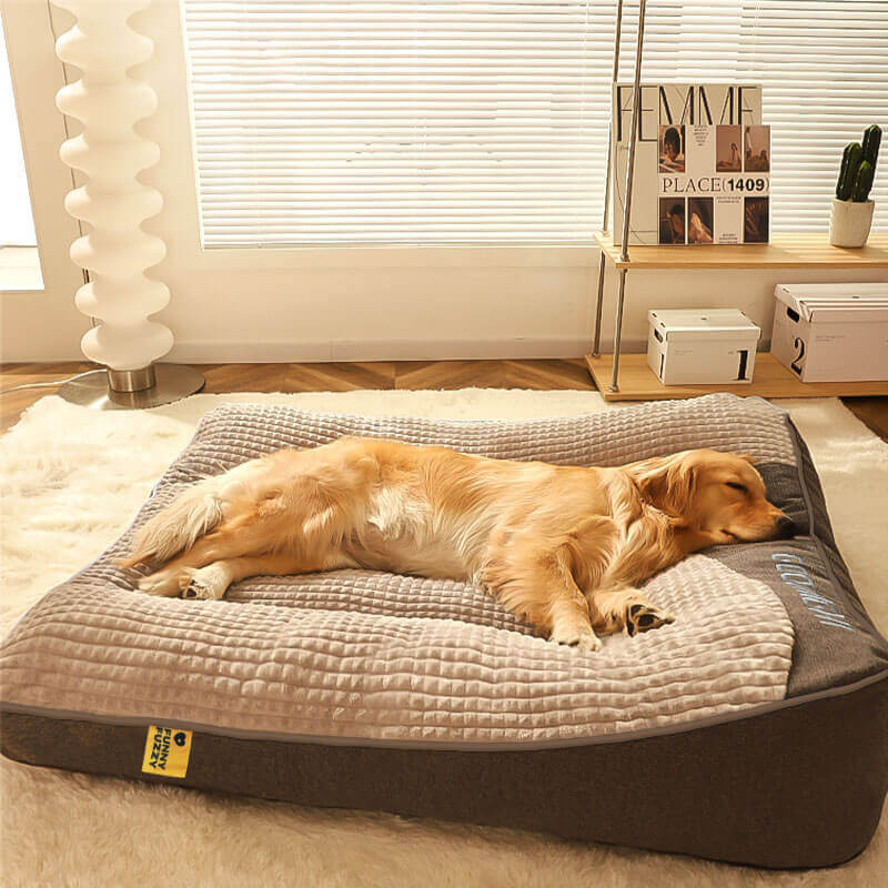 Luxuriöses, kratzfestes Hundebett mit orthopädischer Kopfstütze. Großes, bequemes Kissen für optimalen Hundekomfort.