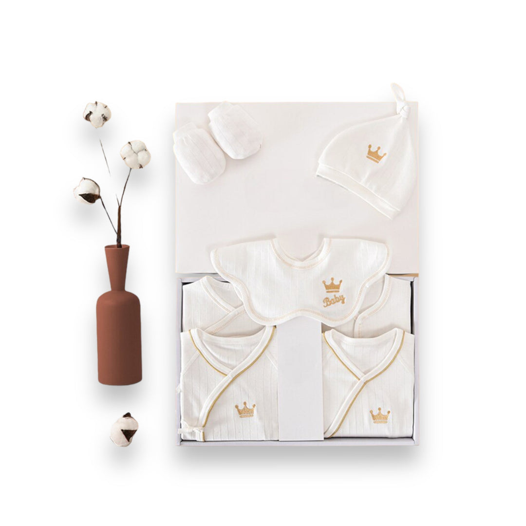 "Luxus Baby Geschenkset: Sanfte Bodys in Blau, Gelb, Rosa, Weiß, kuschelige Decke, niedliche Mützen & Plüschtier."