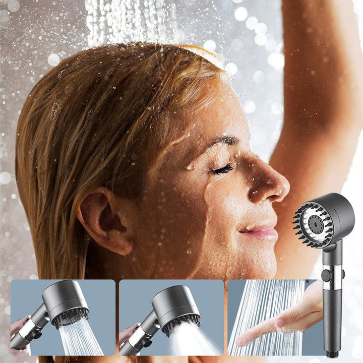 "Luxus Duschkopf mit Jetstream Technologie, verstellbaren Modi, silbernes Design, bietet Spa-Erlebnis im Badezimmer."