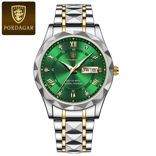 Luxus-Herrenarmbanduhr, wasserdicht mit leuchtendem Zifferblatt und goldener Lünette, ideal für Eleganz und Funktionalität.
