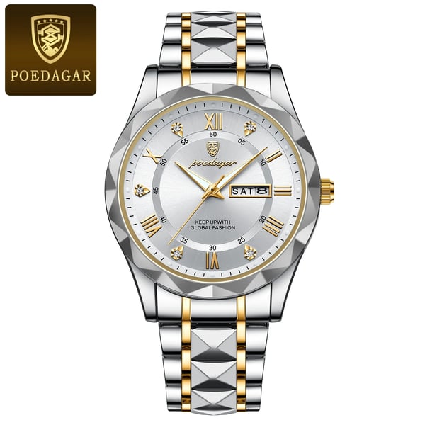 Luxus-Herrenarmbanduhr, wasserdicht mit leuchtendem Zifferblatt und goldener Lünette, ideal für Eleganz und Funktionalität.