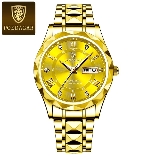 Luxus-Herrenarmbanduhr, wasserdicht mit leuchtendem Zifferblatt und goldener Lünette, ideal für Eleganz und Funktionalität.