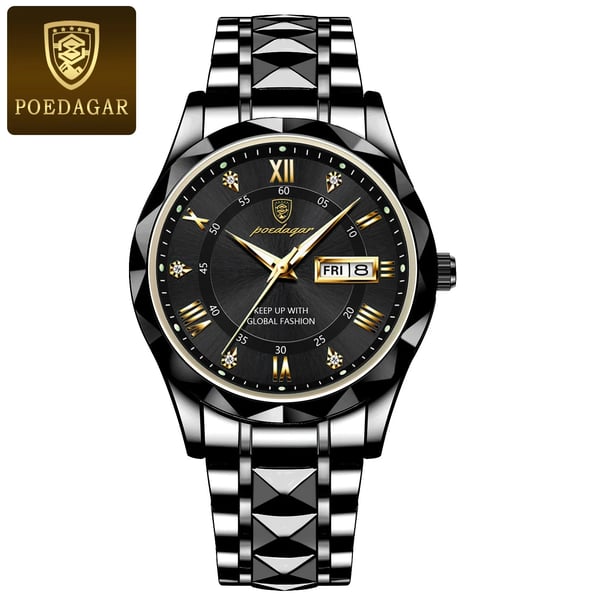 Luxus-Herrenarmbanduhr, wasserdicht mit leuchtendem Zifferblatt und goldener Lünette, ideal für Eleganz und Funktionalität.
