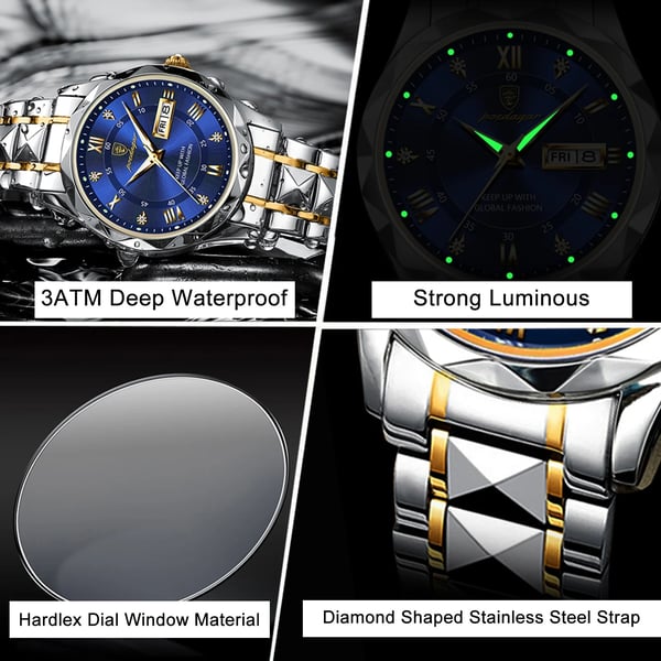 Luxus-Herrenarmbanduhr, wasserdicht mit leuchtendem Zifferblatt und goldener Lünette, ideal für Eleganz und Funktionalität.