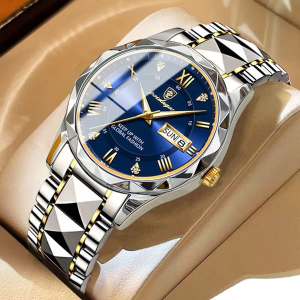 Luxus-Herrenarmbanduhr, wasserdicht mit leuchtendem Zifferblatt und goldener Lünette, ideal für Eleganz und Funktionalität.