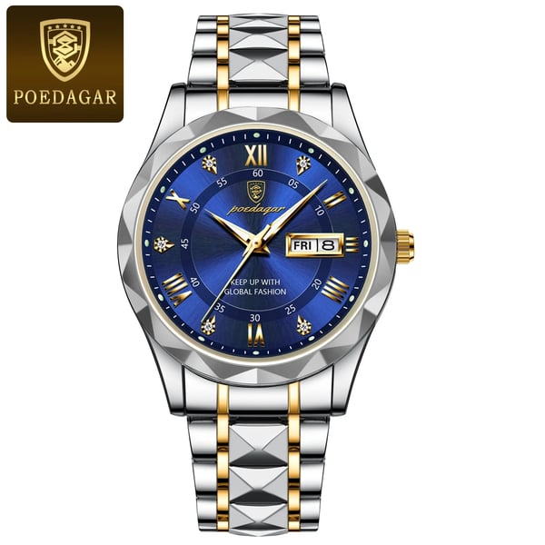 Luxus-Herrenarmbanduhr, wasserdicht mit leuchtendem Zifferblatt und goldener Lünette, ideal für Eleganz und Funktionalität.