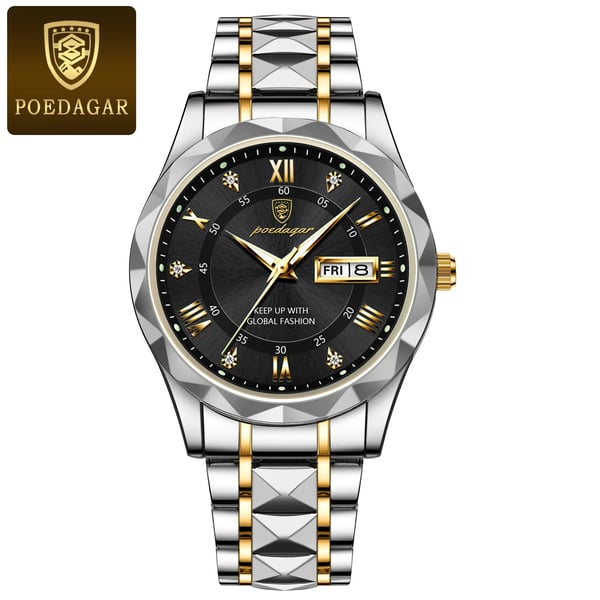 Luxus-Herrenarmbanduhr, wasserdicht mit leuchtendem Zifferblatt und goldener Lünette, ideal für Eleganz und Funktionalität.