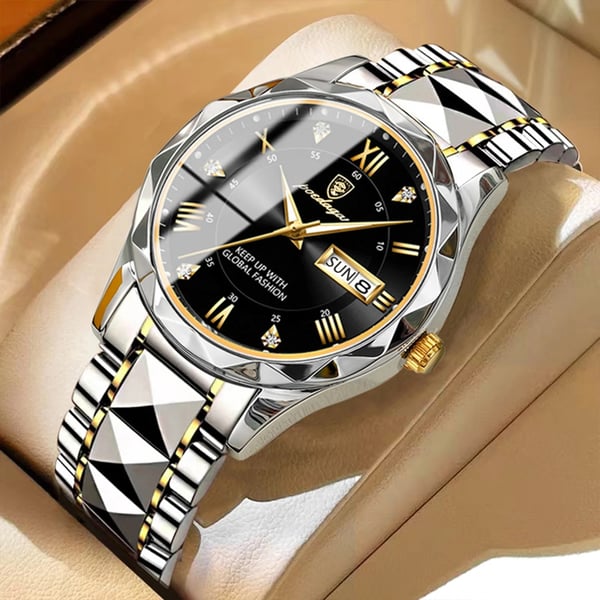 Luxus-Herrenarmbanduhr, wasserdicht mit leuchtendem Zifferblatt und goldener Lünette, ideal für Eleganz und Funktionalität.