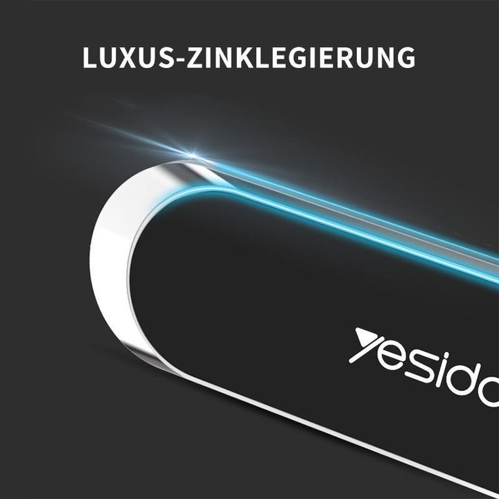 "Magnetische Telefonhalterung im Auto, kompakt mit 6 Magneten, an Armaturenbrett angebracht, montagefrei und sicher."