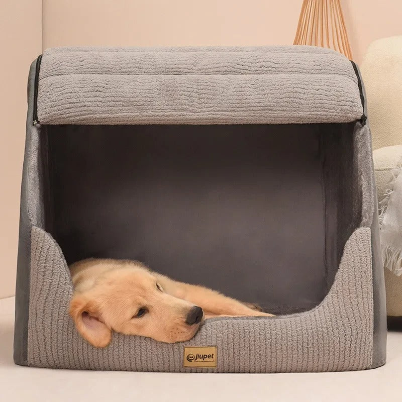 Großes Hundezeltbett aus Flanell - Abnehmbar und Halbgeschlossen