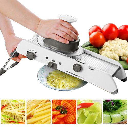 "Mandoline Gemüseschneider mit verstellbaren Edelstahlklingen, ideal für präzises Schneiden von Gemüse in unterschiedlichen S
