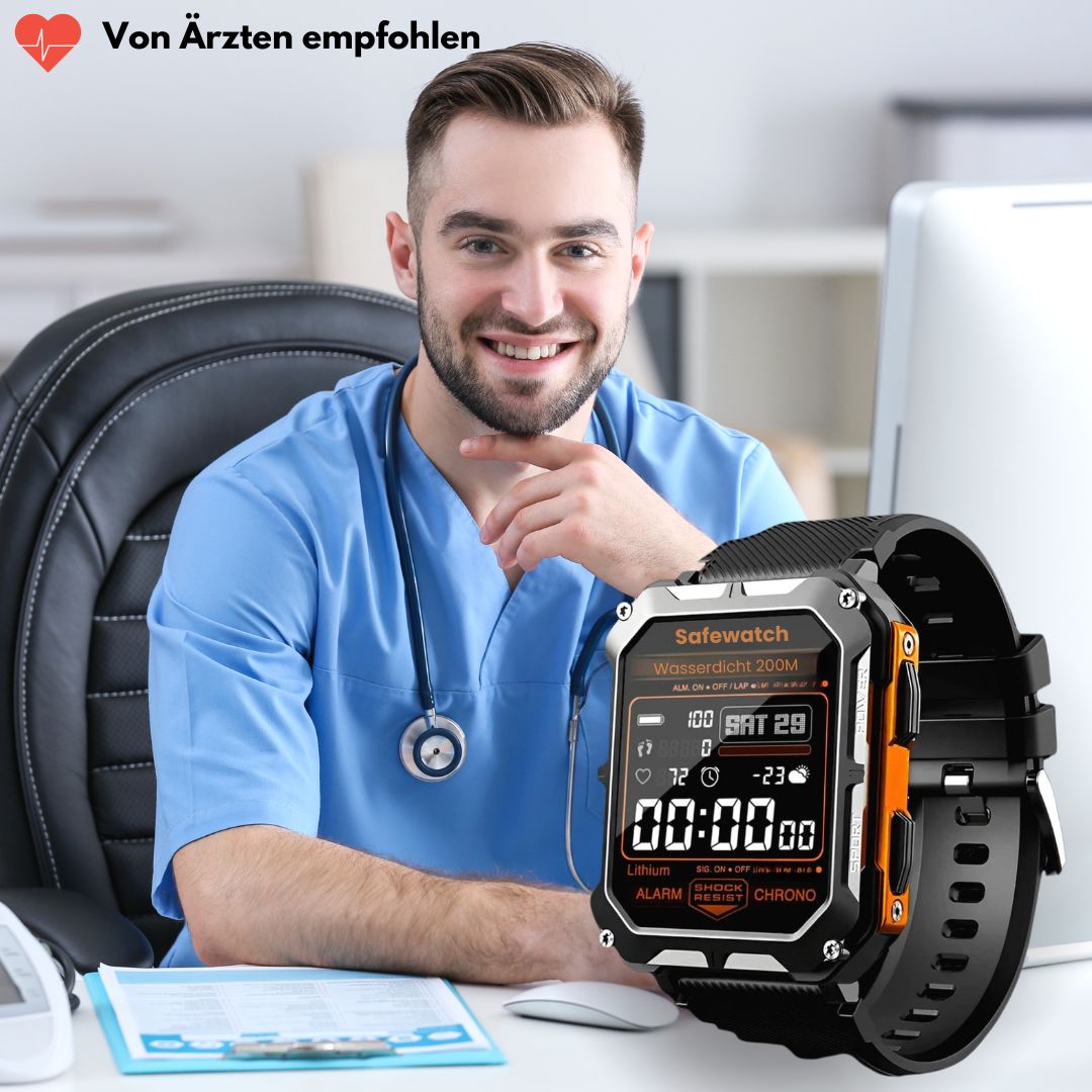 "Militärische Smartwatch mit robustem Titangehäuse und Full-Metal Bezel, ideal für extreme Bedingungen und Gesundheitsüberwac