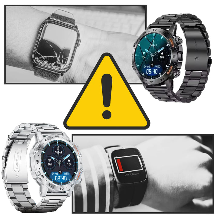 "Militärische Smartwatch mit robustem Titangehäuse und Full-Metal Bezel, ideal für extreme Bedingungen und Gesundheitsüberwac