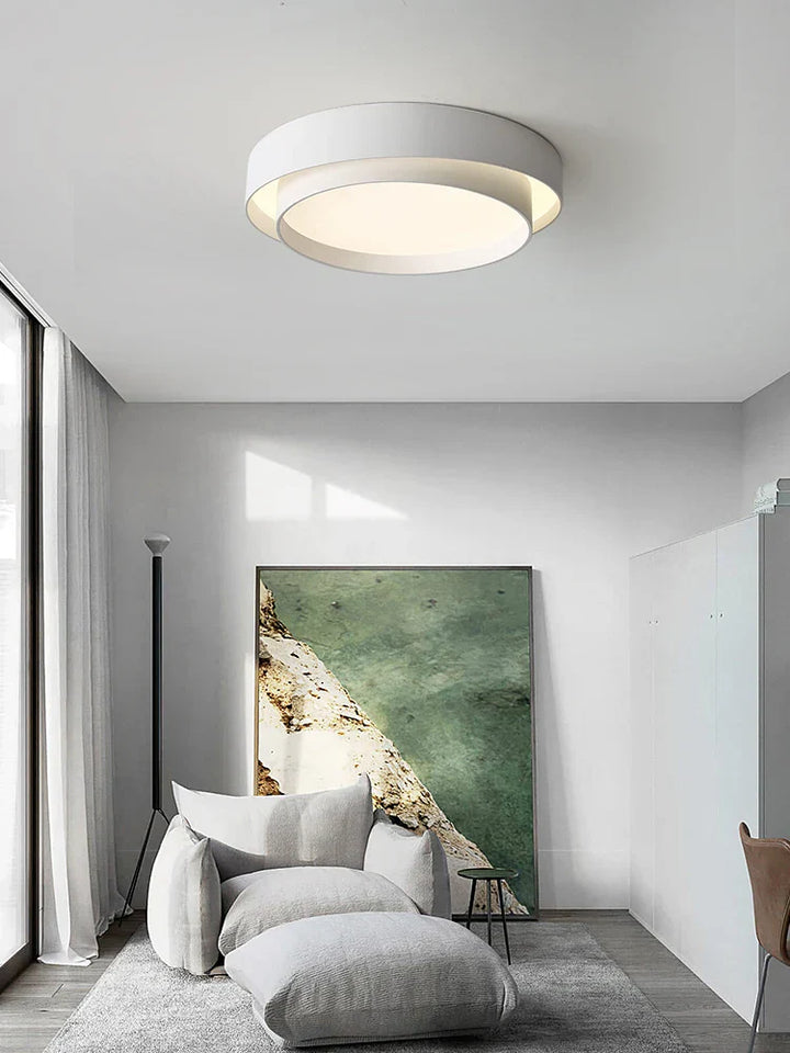 "Minimalistische NordicAura LED Deckenleuchte in Weiß, flaches Design, energieeffizient, gleichmäßige Beleuchtung für Wohnzim